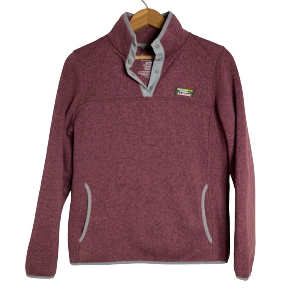 L.L.Bean Women’s XS Petite Sweater Fleece Snap-Placket Pullover Heathered Berry